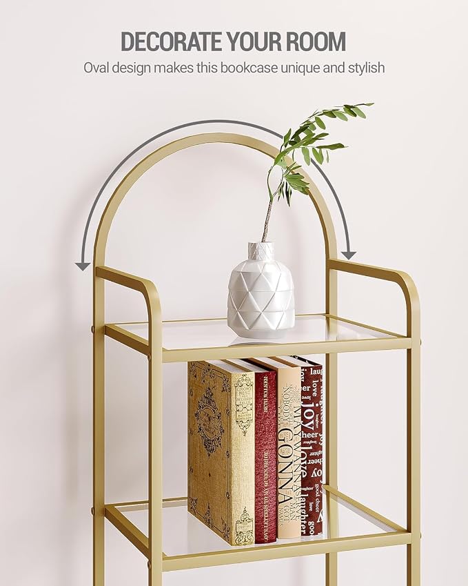 Hzuaneri Bookcase Bookshelf, Tempered Glass Bookshelves | Slim Shelving Unit - Image 4
