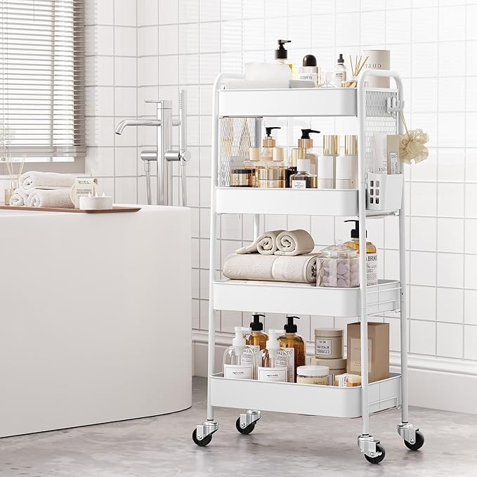 TOOLF 4 Tier Rolling Cart with Pegboard, Metal Storage Organizer Cart with - Image 4
