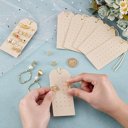OLYCRAFT 7Pcs Portable Leather Earring Holders Beige Leather Earring Displays - Image 3