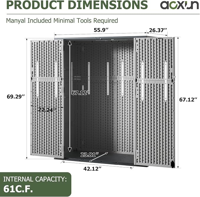 Aoxun 61 Cu.Ft Outdoor Storage Shed, Widened Outdoor Storage Cabinet Waterproof - Image 6