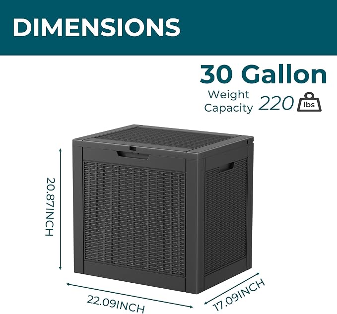 Resin Deck Box - 31 Gallon Lockable Outdoor Storage, Water-Resistant - Image 6