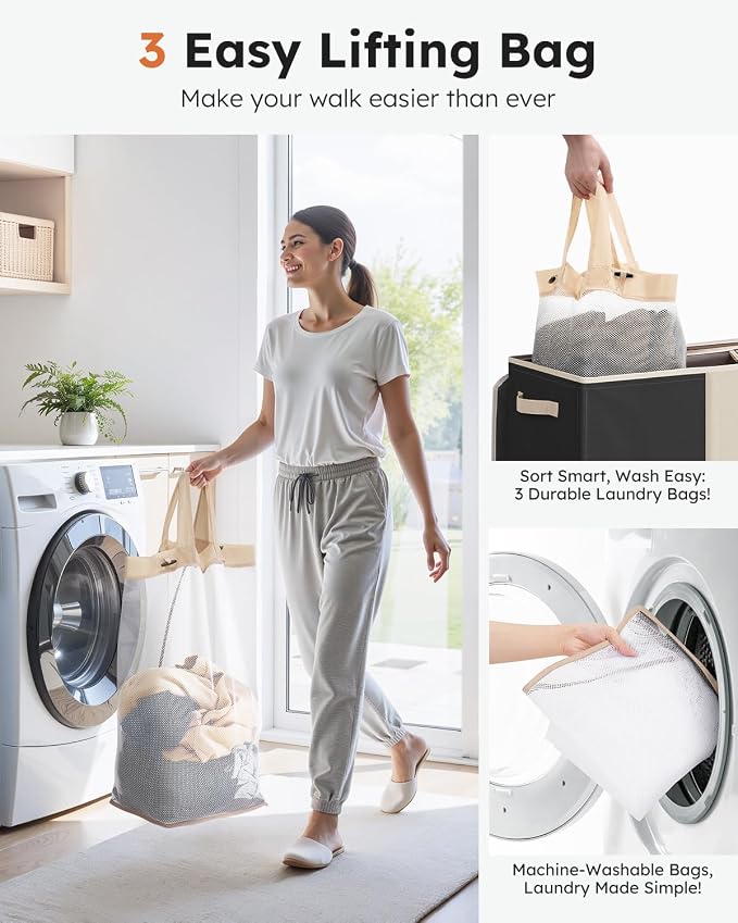SOLEDI 180L 3-Section Laundry Hamper - Image 3