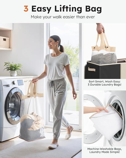 SOLEDI 180L 3-Section Laundry Hamper - Image 3