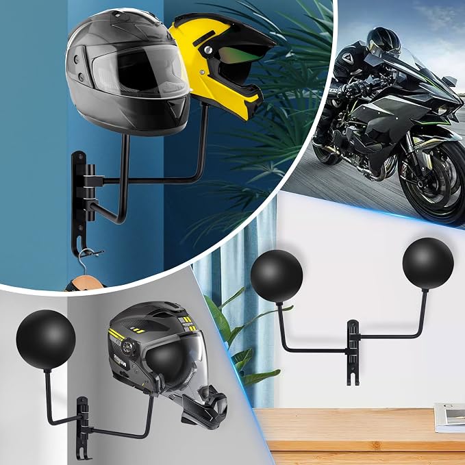 Kikerike Motorcycle Helmet Rack Wall Mount 180 Degree Rotation Metal Bike - Image 7