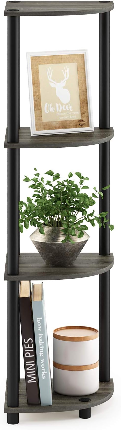 Furinno TURN-N-TUBE Corner Shelf, 4-Tier Corner Bookshelf, Display Storage - Image 5