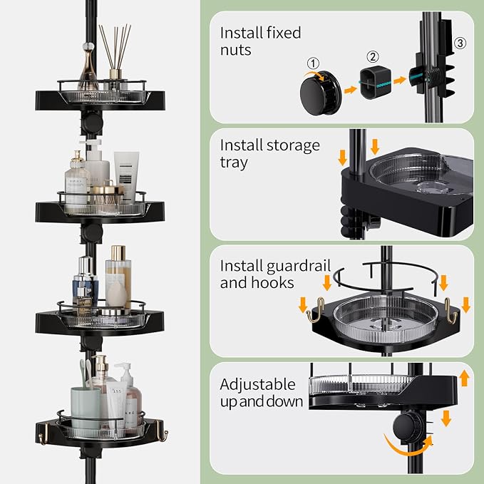 akinbas 360° Rotating Shower Caddy Tension Pole - Image 5