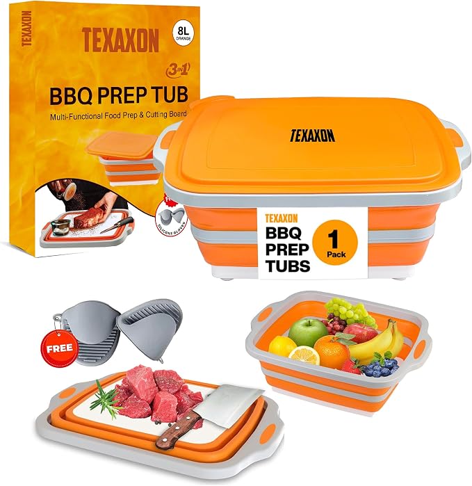 8L/16L BBQ Prep Tub with Cutting Board, Lid & Complimentary Mitts/Gloves – by Unknown