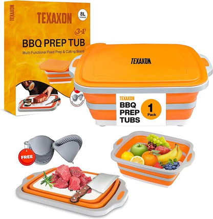 8L/16L BBQ Prep Tub with Cutting Board, Lid & Complimentary Mitts/Gloves – by Unknown