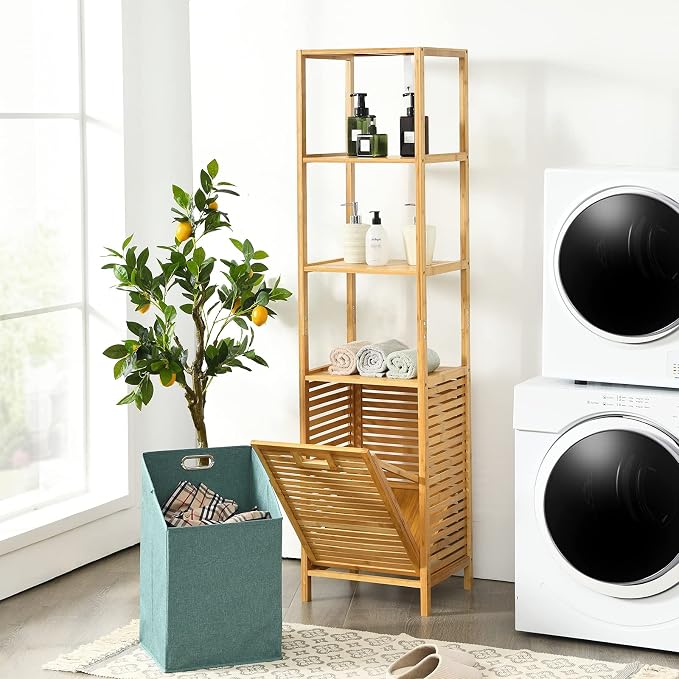 Giantex 63'' Tilt Out Laundry Hamper and 4-Tier Storage Shelves, Removable - Image 2