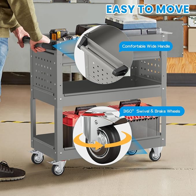 3 Tier Rolling Tool Cart on Wheels, Heavy-Duty Utility Cart Service Cart - Image 6