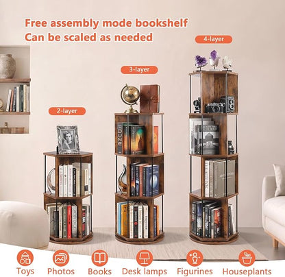 VIWODS 4 Tier Rotating Bookshelf Tower, 360° Display Spinning Bookcase - Image 6