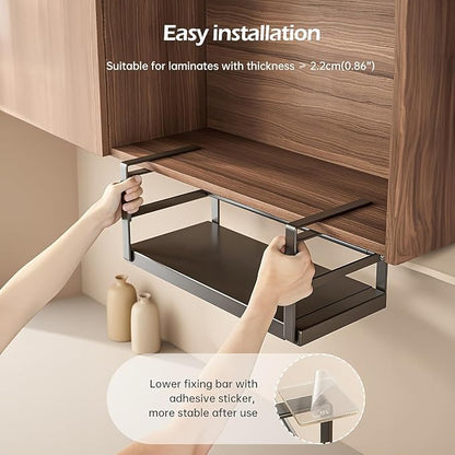 Hanging Under Shelf Storage Basket, Adjustable Width Under Cabinet Add-on - Image 5