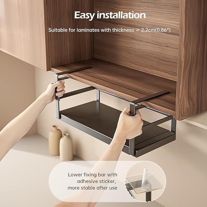 Hanging Under Shelf Storage Basket, Adjustable Width Under Cabinet Add-on - Image 5