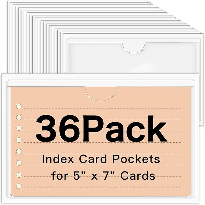 36 Pack Adhesive Index Card Pockets 5 x 7, Removable Adhesive, Fits by BESARME