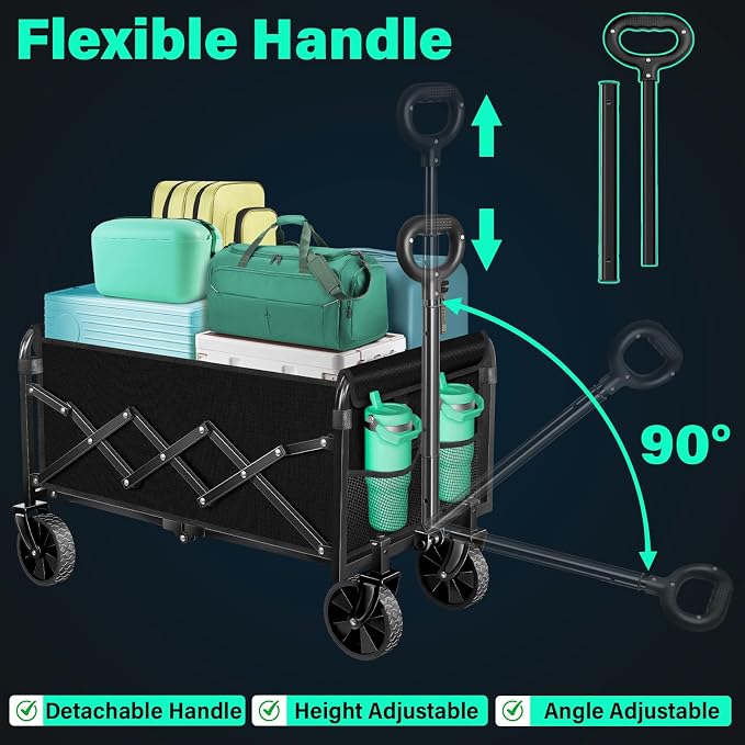 Collapsible Wagon Cart with Wheels Foldable, 360 Lbs Heavy Duty Folding Utility - Image 8