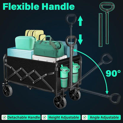 Collapsible Wagon Cart with Wheels Foldable, 360 Lbs Heavy Duty Folding Utility - Image 8