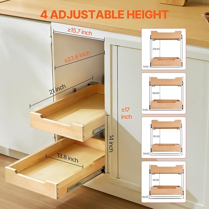 VEVOR 2 Tier Pull Out Cabinet Organizer, Soft Close Slide out Shelf, Heavy-Duty - Image 5