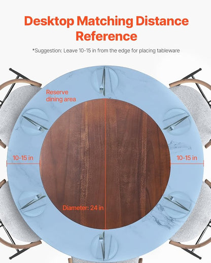 VEVOR 24 in Wood Lazy Susan Turntable, 360° Rotation Round Clear Tabletop - Image 6