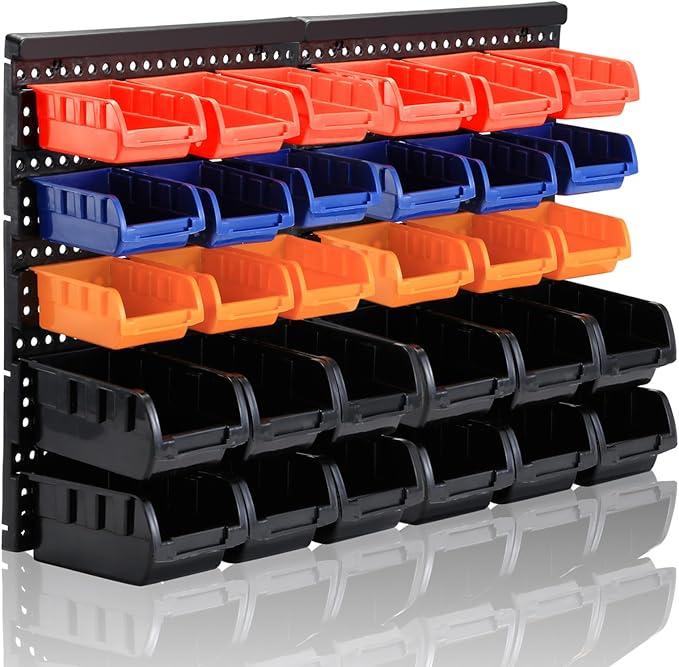 MULSAME Wall Mounted Storage Bins Parts Rack 4 Colors Bin Organizer Garage by MULSAME