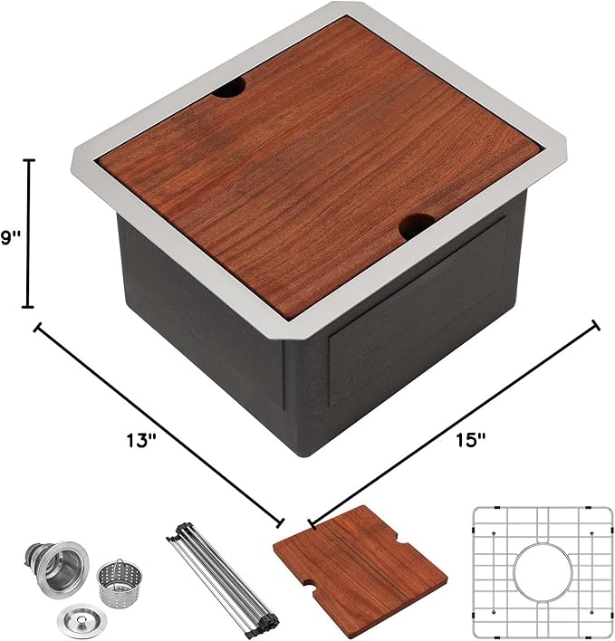 Lordear Undermount RV Kitchen Sink 13x15 Inch Bar Prep Sink 16 Gauge Stainless - Image 9