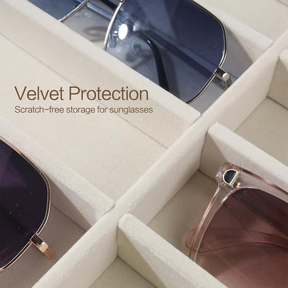 Sunglass Organizer, 8 Grids Beige Velvet Glasses Tray - Image 3