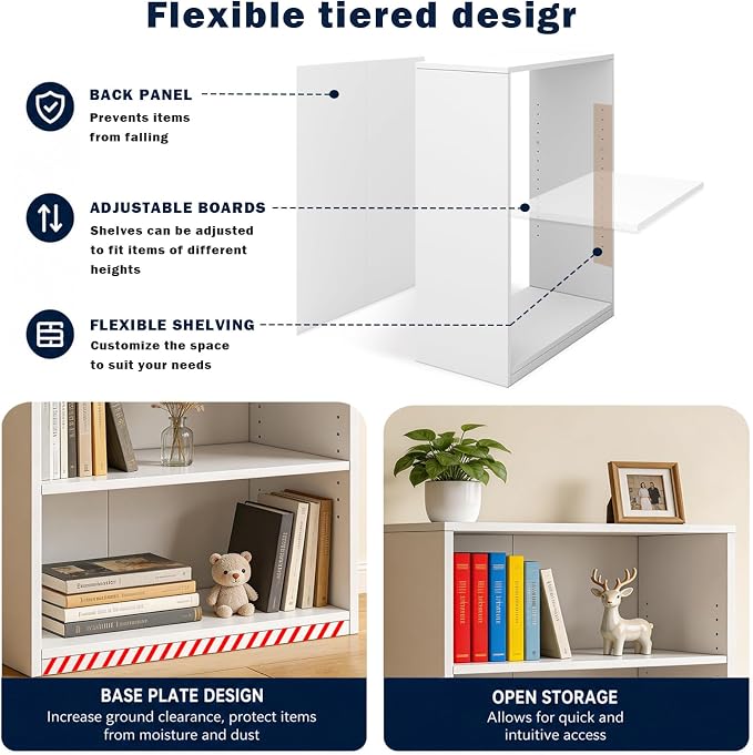 3-Tier Bookcase, 71 Inches, Wooden Open Display Floor Bookshelf - Image 6