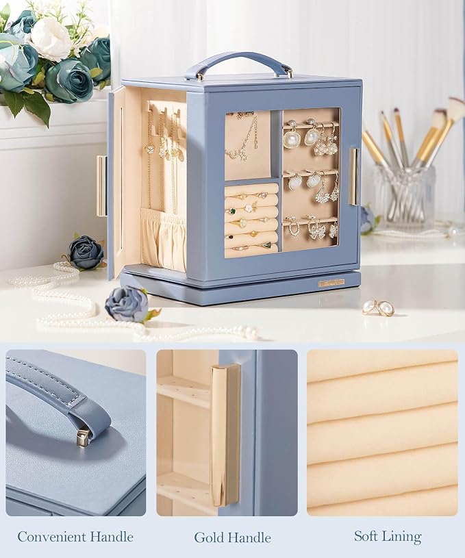 Homde Christmas Gifts Jewelry Box 360° Rotating, Necklace Earring Organizer - Image 5