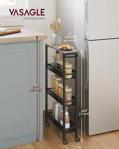 VASAGLE Slim Rolling Cart, 4-Tier Storage Cart, Narrow Cart - Image 2