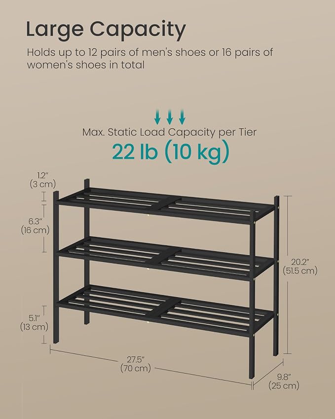 SONGMICS Bamboo Shoe Rack for Closet, Stackable Shoe Oragnizer - Image 3