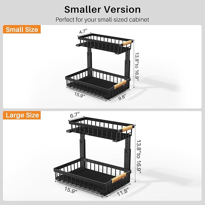 PXRACK Under Sink Organizer, Adjustable Height, 2 Tier Pull Out Under Cabinet - Image 2