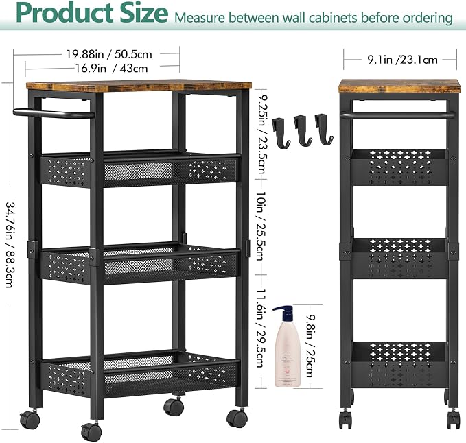 Utility Slim Storage Cart with Wheels, 4-Tier Narrow Rolling Organizer Shelf - Image 5