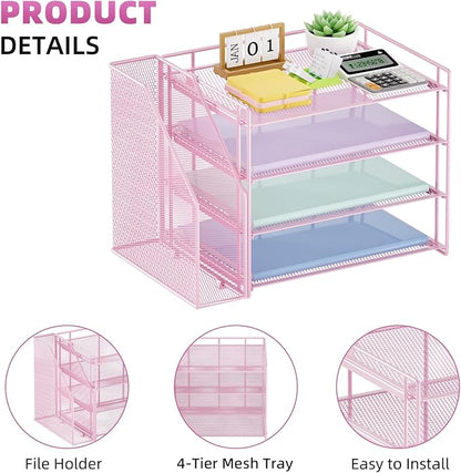 Marbrasse Desk Organizer and Accessories，4-Tier Paper Letter Tray Organizer - Image 4