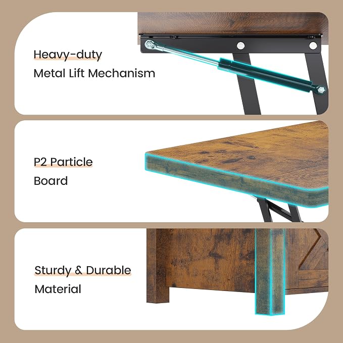 SEDETA Lift Top Coffee Table, 4 in 1 Convertible Coffee Tables - Image 5