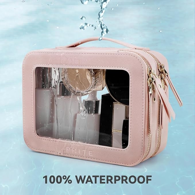Prite Double Layer Makeup Bag for Women Portable Clear Makeup Bag Cute - Image 5