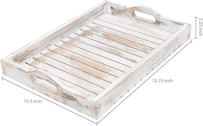 MyGift Shabby Chic Whitewashed Wood Breakfast Serving Tray - Image 4