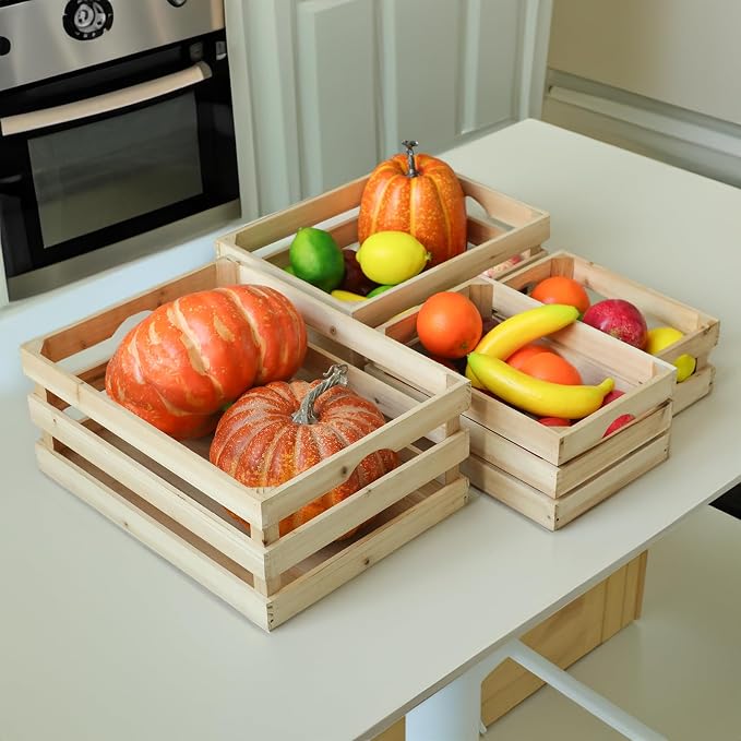 Large Wooden Crates Unfinished Set of 4 Storage Crates, Decorative Wood Storage - Image 4