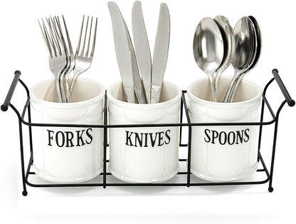 Bekith 3-Piece White Ceramic Silverware Caddy - Image 3