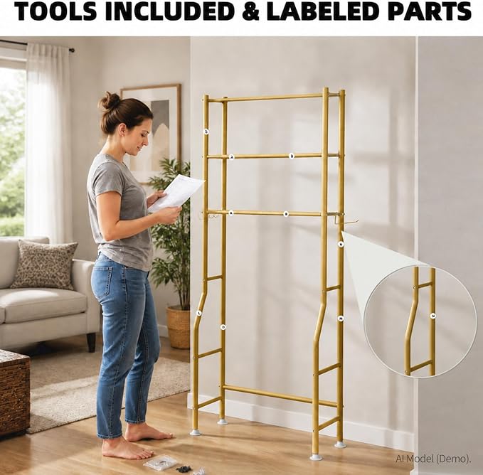 GloTika 3-Tier Over Toilet Storage, 150lb Capacity, Carbon Steel, Freestanding - Image 7