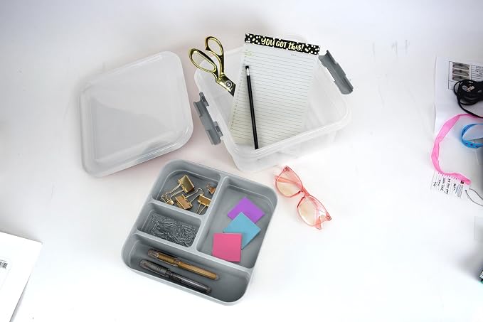 Simplify 5 Compartment Gift Supply Storage Box | 2 Tier Box | Red | Clear Top - Image 4