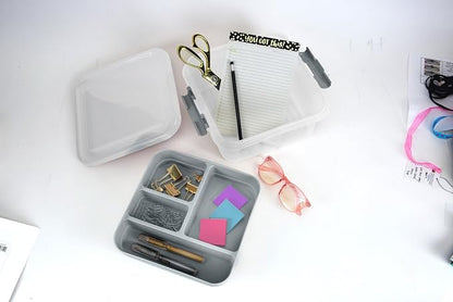 Simplify 5 Compartment Gift Supply Storage Box | 2 Tier Box | Red | Clear Top - Image 4