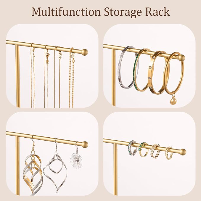 Gold Jewelry Holder Stand with Ceramic Tray: Small Hanging Necklace Organizer - Image 7