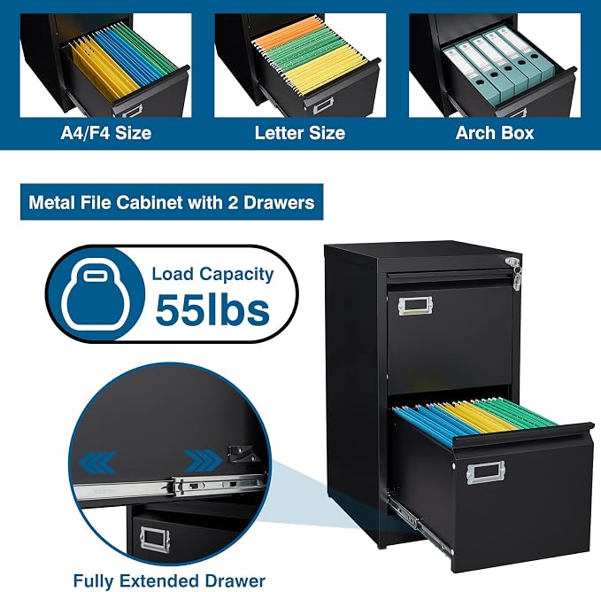 2-Drawer File Cabinet, 16.3" Deep Vertical Metal Filing Cabinet - Image 4