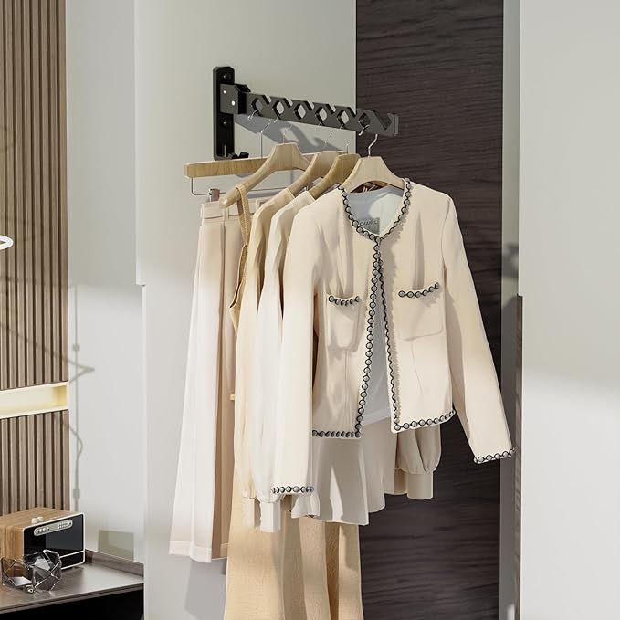 Dr.DJ Wall Mount Coat Hanger Holder Black Clothes Drying Organizer Rack Garment - Image 5