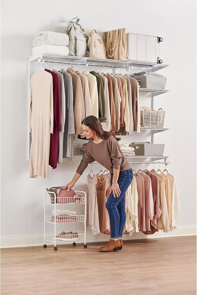 Rubbermaid 3-Tier Shelving Wheeled Organizer, Wire Adjustable Metal Storage Cart - Image 3