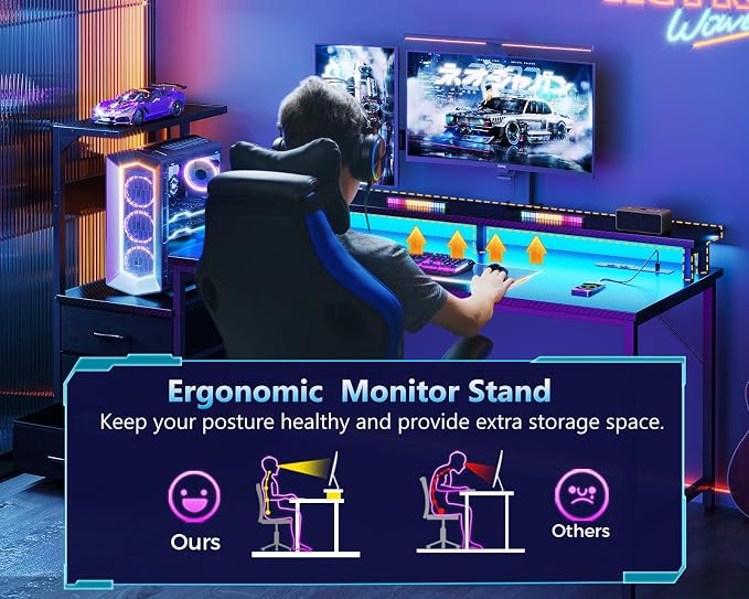 AODK 52 Inch Gaming Desk with USB Charging Ports & LED Light- Reversible - Image 7