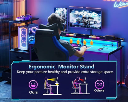 AODK 52 Inch Gaming Desk with USB Charging Ports & LED Light- Reversible - Image 7