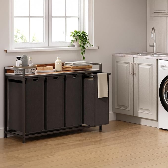 Laundry Hamper with Shelf, Laundry Basket 4 Section, Laundry Sorter with - Image 2