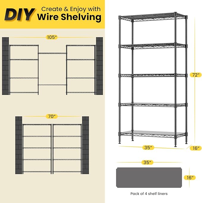 72" H Storage Shelves 5 Tier Wire Shelving - Image 3
