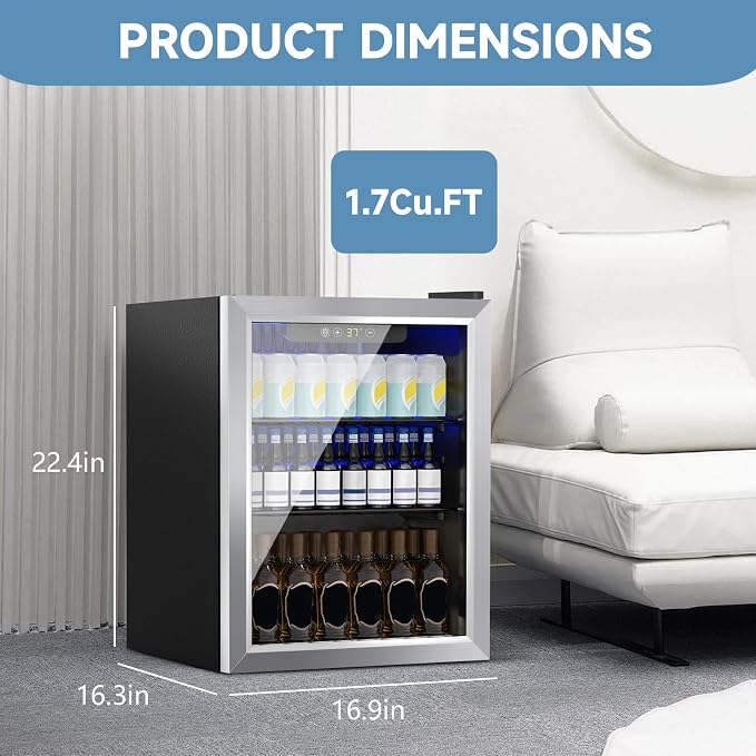 Beverage Refrigerator Cooler, 70 Can Mini Fridge Glass Door - Image 3