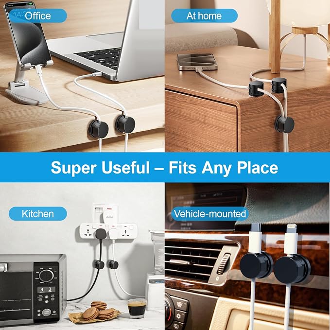 6pcs Magnetic Cord Organizer, 360° Swiveling Adhesive Cable Clips - Image 7